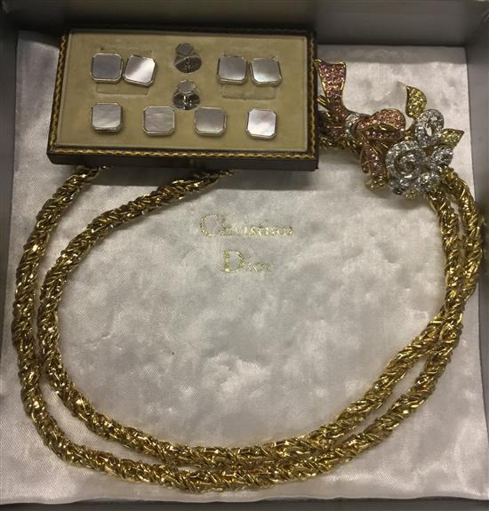 Christian Dior necklace, brooch, dress studs etc